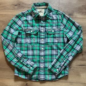 Hollister Green Plaid Flannel Icon Men’s Small Button Down Shirt Cotton
